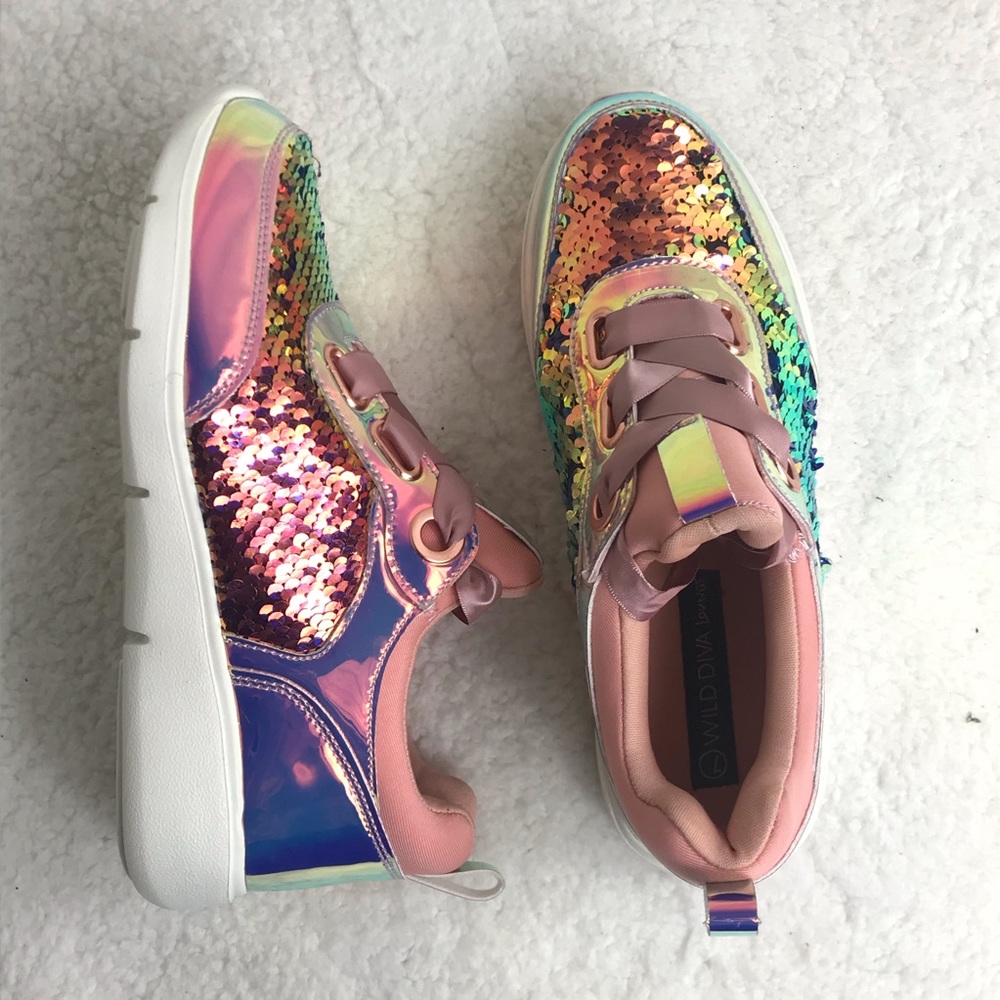 Pink casual glam sequin dad sneakers 7 hologram
